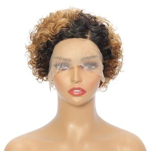 Short curly human hair wig  13*4*1 Tpart lace frontal wig short pixie cut wig